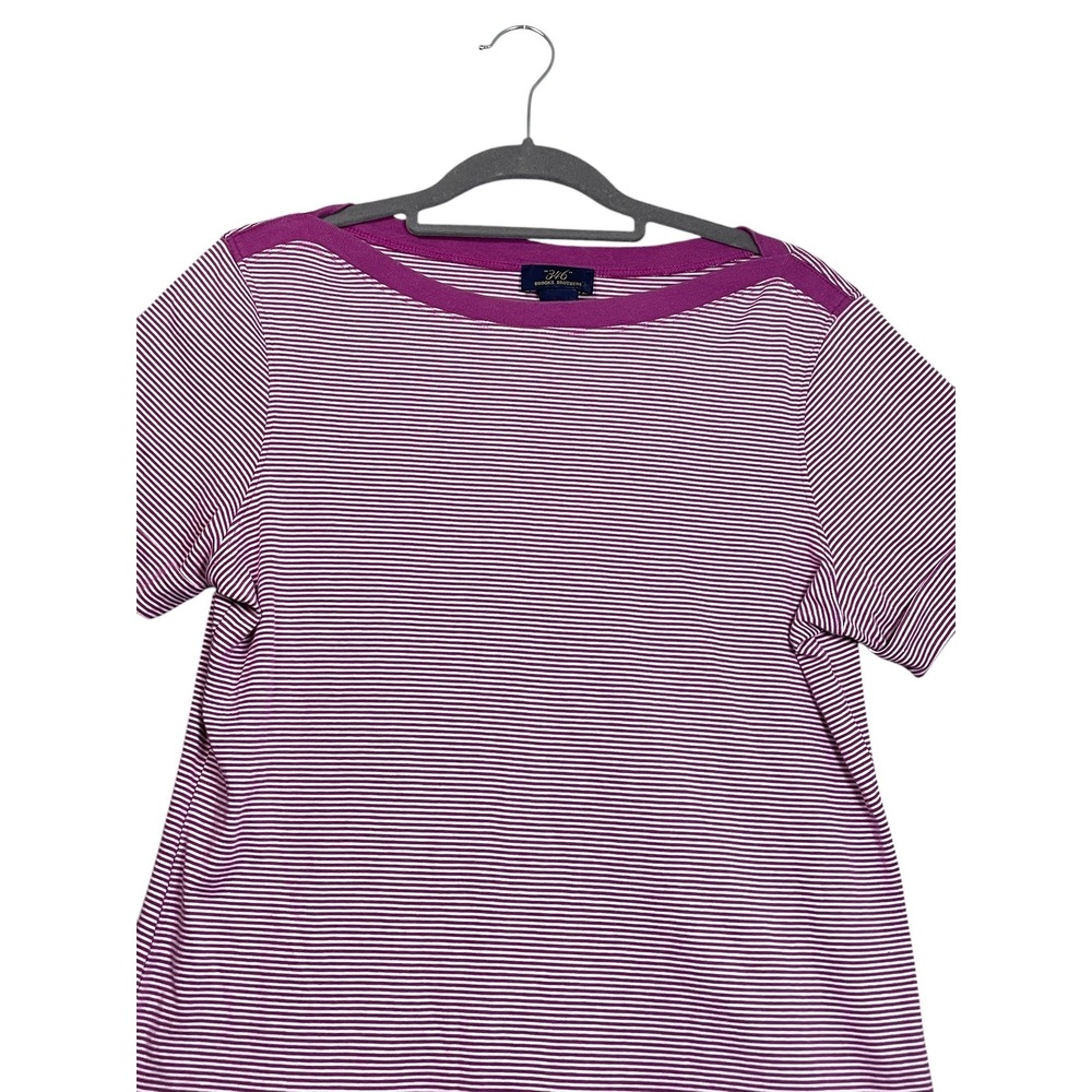 Brooks Brothers 346 Womens Purple White Striped Boat Neck Cotton T-Shirt Large - Picture 3 of 13